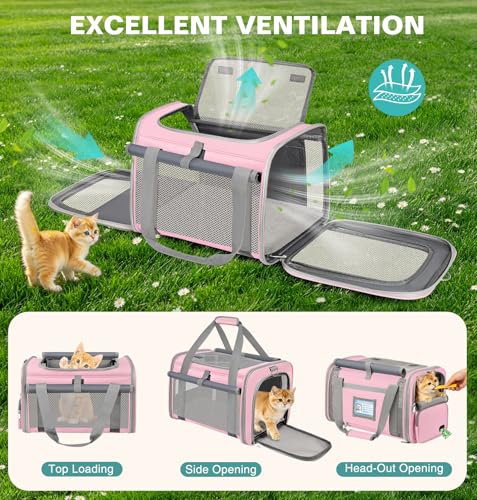 Cat Carrier Top Load, Privacy Curtains Soft Pet Travel Bag Airline Approved | Collapsible Soft-Sided Cat/Dog/Pet Carrier for Small Cats Dogs Puppy Under 16 lb, Washable Kitten Mesh Cage (16.9x10.8x10.8) - color: Pink