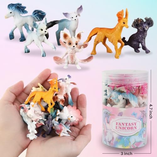 Liberty Imports 12 Pack Fantasy Creatures Figurines Set - Cute Plastic Fairy Animals & Mythical Toy Figures, Mini Unicorn Cake Toppers, Party Favors, Imaginative Play for Girls, Kids