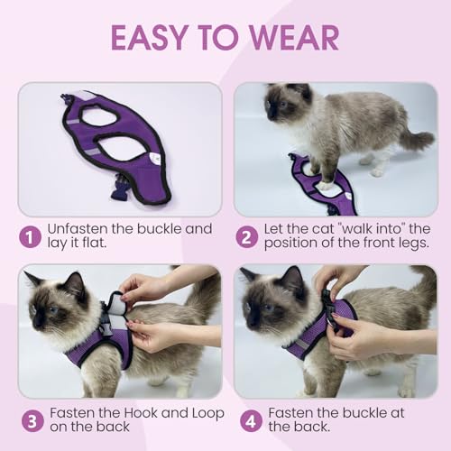 Cat Harness and Leash Escape Proof, Soft Breathable Mesh Kitty Walking Vest, Adjustable Step-in Kitten Harness Set with Reflective Strip for Small Cats - color: Purple, size: Small