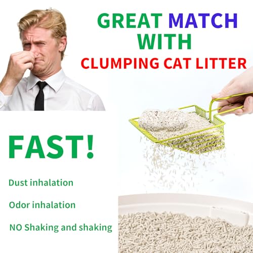 DHXYZZB Cat Litter Scoop with Holder, Metal Cat Litter Scoop Deep Shovel Kitty Poop Scooper Stand for Litter Box, Fast Sifting Non-Stick Cat Poop Sifting with Container to Store cat Scooper - color: Green