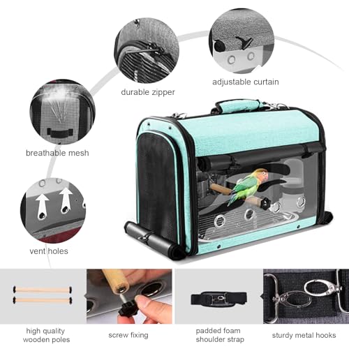Sanmoncare Bird Carrier Bag Cockatiel Travel Cage with Stand, Lightweight Travel Carrier for Small Bird, Portable Parrot Travel Bag, Pet Transparent Travel Backpack - color: Green