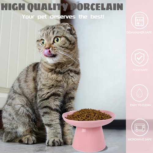 Extra Wide 6.1" Raised Cat Food Bowl, Shallow Ceramic Elevated Cat Feeder, Anti Vomiting, Stress Free, Whisker Fatigue, Pet Food or Water Bowl, Pink - color: Pink-Shallow