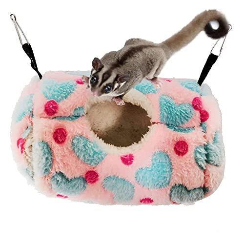 Litewoo Sugar Glider Sleeping Pouch Small Animal Hammock, Hanging Bed Warm Cotton Nest for Rat Hamster Gerbil Sugar Glider Chinchilla Squirrel Guinea Pig (Pink) - color: Pink