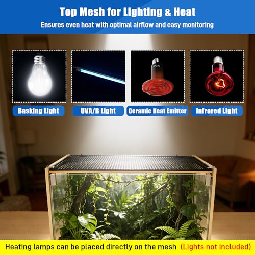 Reptile Terrarium Enclosure 30Gallon Bearded Dragon Tank, 24*16*16inch Tempered Glass Front Opening Reptile Snake Tank Enclosure Cages with Wood Frame & Metal Mesh Top for Hamster Gecko Lizard Turtles
