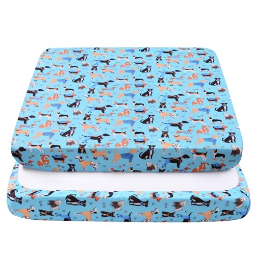 Cloele Square Playard Fitted Sheet,36x36in,Blue Dogs | Ultra Soft Polyester, For Baby & Pet,Dogs Pattern, Pack and Play Crib Sheets, 36x 36inPortable Playard Mattress Cover - color: Bule Dogs, size: 36"x36"