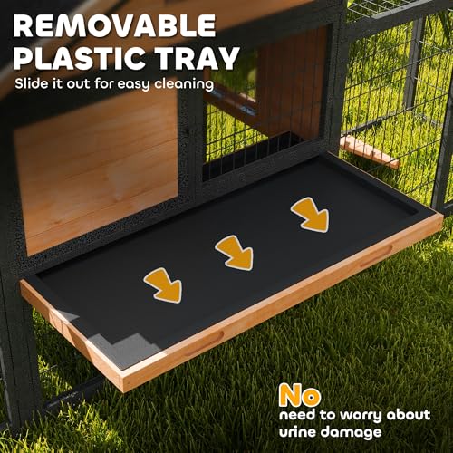PawHut Rabbit Hutch Outdoor 85" Large with Steel Run for 2-3 Small Animals | Wooden Bunny Cage, Removable Tray, Waterproof Roof, Ramp, Metal Guinea Pig Cage, Rabbits, Chickens, Ducks, Backyard Garden