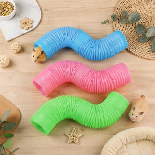 3 Packs Hamster Fun Tunnels, Pet Mouse Plastic Tube, Collapsible Plastic Tunnel, Tube Pet Hideaway, Training Hideout Tunnels for Guinea Pigs, Chinchillas, Rats, Ferrets, Dwarf Rabbits