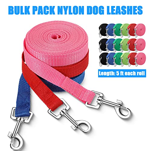 Hillban 36 Pcs Dog Leash Bulk 5 ft Multicolored Puppy Training Leash Slip Pet Traction Nylon Rope for Small Medium Dogs Agility, Yard, Camping, Backyard Play(6 Colors) - color: 6 Colors