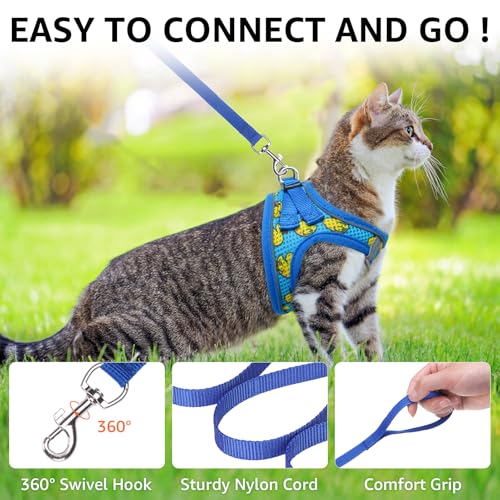 SCENEREAL Cat Harness & Leash Set Escape Proof - Adjustable Air Mesh Vest with Reflective Strips for Kittens, Puppies, Rabbits, Duck S - color: Duck, size: Small(Fit Chest 11.3-12.5in)