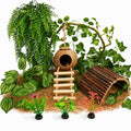 RUNANIA Crested Gecko Tank Accessories，Reptile Vines Plants with Coconut Shell Ladder Hideout Hermit Crab Decor for Leopard Gecko Lizard Chameleon Tortoise Snake Terrarium Decor