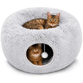 Large Cat Donut Tunnel Bed - Cat Tunnels for Indoor Cats - Circle Hideaway with Cat Toys, 3-in-1, Gift-Ready DIY Collapsible Plush Cat Tube, Rabbit, Kitty