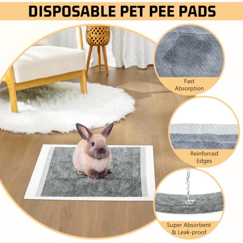Tfwadmx 50 Pcs Rabbit Pee Pads Guinea Pig Super Absorbent Cage Liners Bunny Disposable Black Carbon Diapers Small Animal Training Accessories with Quick-Dry Surface for Chinchilla Ferret Hamster - size: 50 Pcs-17.72" x 23.62" (Gray)