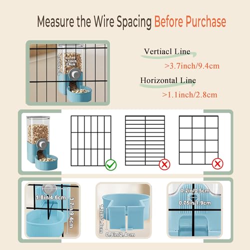 41 oz Hanging Gravity Feeder for Small Animals, Rabbits & Guinea Pigs | Adjustable Cage Height | No-Open-Cage Refill | Space-Saving | Clear Reservoir | Versatile Food Compatibility - color: Blue