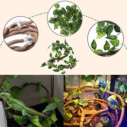 PINVNBY Reptile Resin Castle Decoration,Bearded Dragon Habitat Accessories Crested Gecko Hideouts Cave Reptiles Vines Flexible Jungle Climbing Vines Decor for Chameleon Snake Gecko Lizard(4 Pcs)
