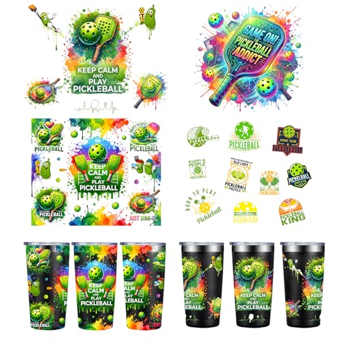 4PCS UV DTF Stickers Pickleball - Pickleball Cup Wrap for Water Bottle, Waterproof Pickleball Sticker for Pickleball Lovers Laptop Luggage Cup Keep Calm and Play Pickleball Stickers - style: 4pcs Pickleball Cup Stickers