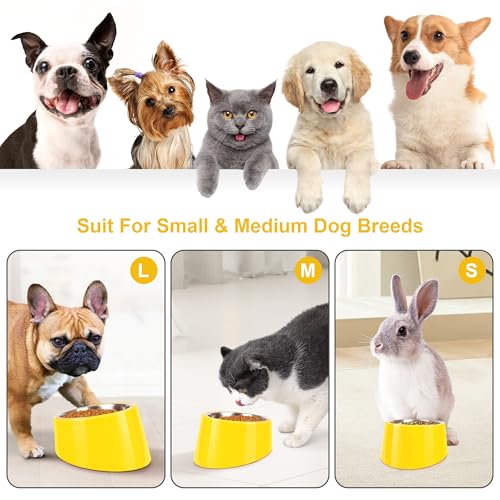 Tilted Dog Bowl Non-Slip & Non-Spill Pet Feeder with Elevated Detachable Melamine Stand, Easy to Get Food Dog Dish, S/100ml Yellow - color: Yellow, size: Small(100ml)