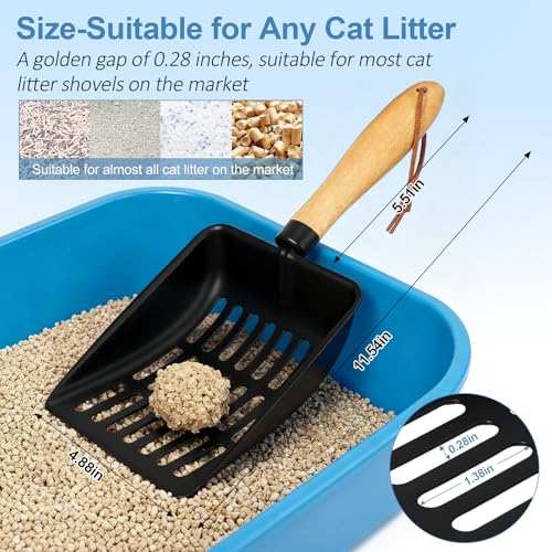 Cat Litter Scoop, Metal Litter Scoop, Short | Heavy Duty Metal Cat Scooper for Litter Box, Black Sifter Scoop for Pellets, Wooden Handle Scoop with Hole, Kitty Necessity - size: Cat Litter Scoop Short
