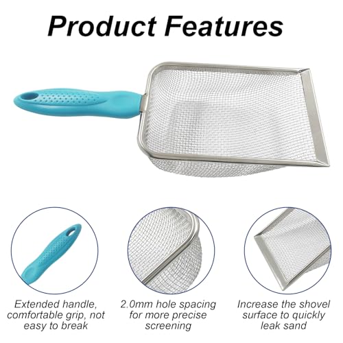 Murtenze Stainless Steel Cat Litter Scoop, Non-Stick Coated Metal Fine Sand Litter Scoop, Mesh Shovel for Reptile Kitten Pooper (Blue, 2mm mesh) - color: Blue