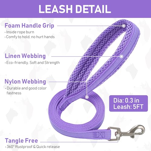GAMUDA Small Pet Harness Collar and Leash Set, Step in No Chock No Pull Linen Fabric Soft Mesh Dog Vest Harnesses Reflective for Dogs Puppy Cats Kitten Rabbit (Purple, S) - color: Purple, size: Small