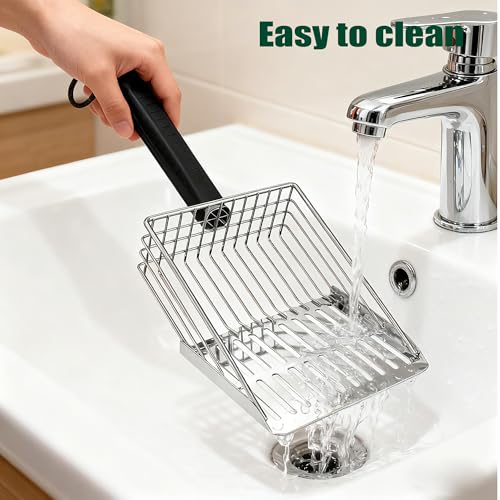 XIAOXINGYUN Stainless Steel Cat Litter Scoop, Metal Cat Litter Scooper with Holder, Heavy-Duty Cat Scooper with Coarse and Fine Grids for Quick Screening and Easy Cleaning