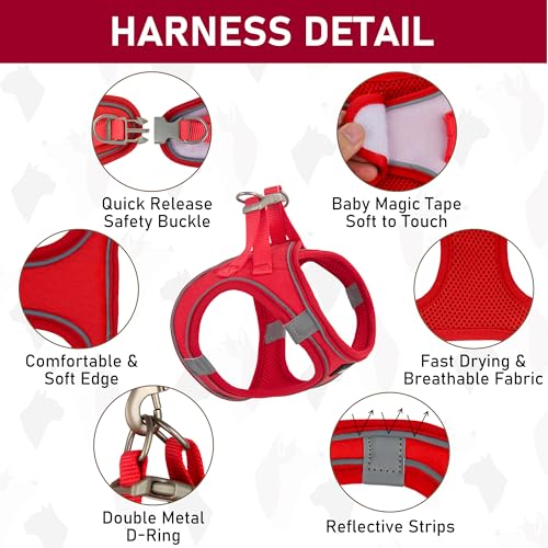 GAMUDA Small Pet Harness Collar and Leash Set, Step in No Chock No Pull Linen Fabric Soft Mesh Dog Vest Harnesses Reflective for Dogs Puppy Cats Kitten Rabbit (Red, XXS) - color: Red, size: XXS