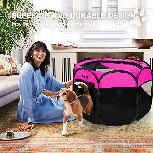 GOOZII Pet Cat Playpen for Indoor Cats Enclosed, Portable Foldable Dog Playpen Outdoor Tent Crate Cage with Zipper Top Cover Door for Kitten Puppy Outside Rv Car Camper (Small Size, Pink) - color: Pink, style: S [29" x 29" x 17"]
