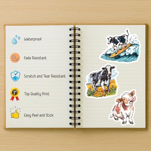 100 PCS Cow Stickers Pack – Waterproof Vinyl Decals for Water Bottles, Laptops, Phones, Notebook, Cars – Cool Vibrant Graphics for Cow Enthusiast - color: Cow