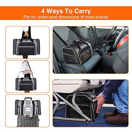 TSA Airline Approved Soft Sided Pet Carrier Top Loading 4 Side Expandable Large Travel Cats Carrier Collapsible with 3 Removable Washable Pads and 3 Pockets for Cats Kitten and Small Dogs