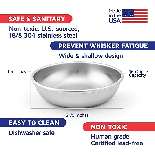 Stainless Steel Cat Bowls for Food & Water by Americat – Made in USA – Dishwasher Safe, Human Grade, Whisker Friendly Dishes (4 Bowls) - size: 4 Bowls