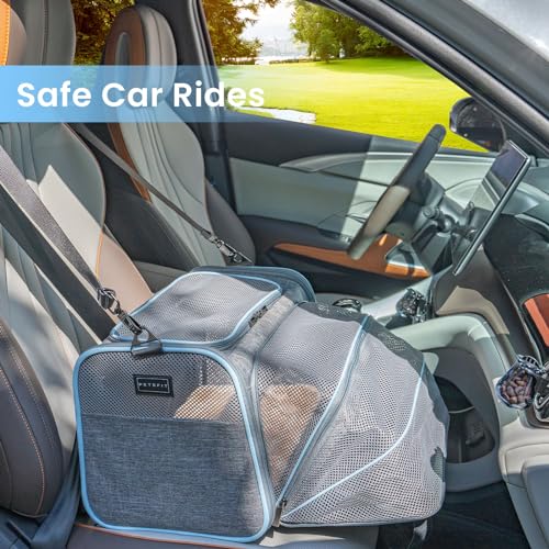 Petsfit Large Double Expandable Cat Carrier for Large Cats and Small Dogs | 19 x 12 x 12 in; dual-side expansion for large cats and small dogs, with anti-sag frame and locking zippers; up to 18 lb. - color: Light Grey, size: 19"L x 12"W x 12"H