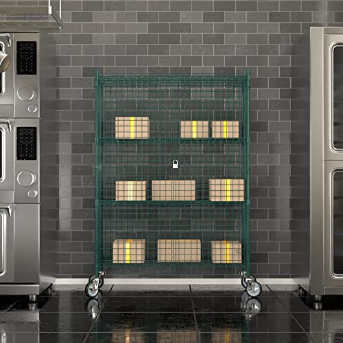 Commercial Grade NSF Listed Metal Wire Mesh Storage Green Epoxy Mobile Security Cage Kit, 18" x 48" x 70", Perfect for Warehouse, Walk-in Refrigerator, Freezer, Grocery Store, Restaurant, Dishroom - color: Green, size: 18" x 48" x 69"