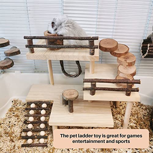 Hamster Climbing Toys 3-Tier Extra Large Hamster Playground Natural Wooden Small Animal Platform Toys Hamster Exercise Activity Climbing Platform with Bridge for Gift