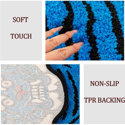 Tibetan Tiger Rug, Blue Tiger Bath Mat Fun Animal Bathroom Rug | 24 x 40 In, Soft Plush Pile, Non-Slip Backing, Washable, Irregular Shape, Bedroom and Living Room Floor Accent - color: Blue