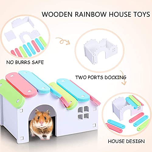 Hamiledyi Hamsters Flying Saucer Silent Mouse Wheel Small Gerbil Running Exercise Toy Kit with Rainbow House Seesaw Grass Cake Sweet Bamboo Snacks for Dwarf Mice 10 Pcs