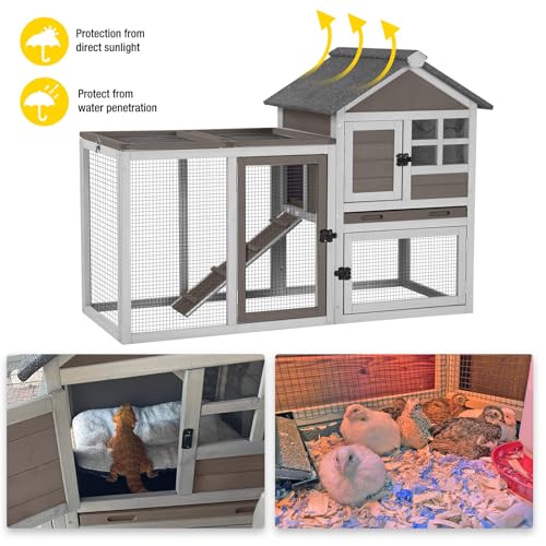 Aivituvin Rabbit Hutch Indoor Bunny Cage Outdoor with Run Chicken Coop Guinea Pig House with Waterproof Asphalt Roof,No Leakage Pull Out Tray - color: Brown, size: 51.6"L x 25.2"W x 36.2"H