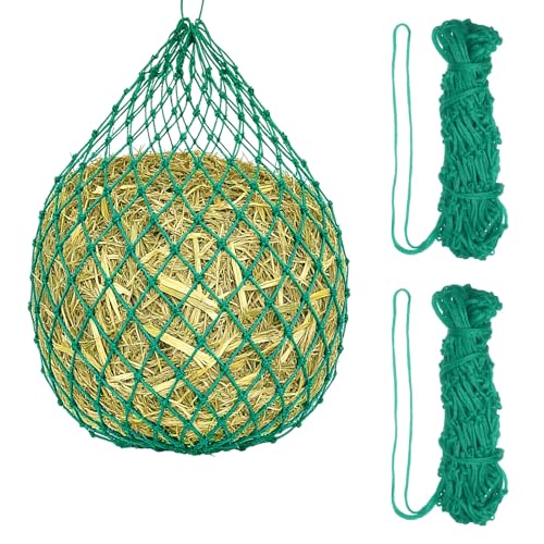 Slow Feeder Hay Net, 40" Length 2" Holes Strong Load-Bearing, Nylon Slow Feed Bag Hay Feeder, (Cyan, 2 Pcs), Intended for Horses/Goats/Trailer/Stall - color: Cyan