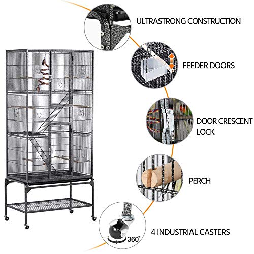 Yaheetech 69-Inch Extra Large Wrought Iron 3 Levels Ferret Chinchilla Sugar Glider Squirrel Small Animal Cage with Cross Shelves and Ladders, Black - color: Black