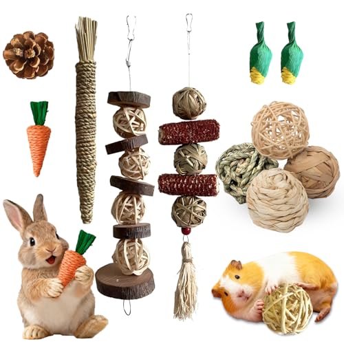 Rabbit Toys Bunny chew/Premium Guinea Pig Toys Natural Material Timothy Hay Sticks Apple Wood Sticks Handmade for Guinea Pig Hamster Rat Chinchilla - color: TOY-1-11