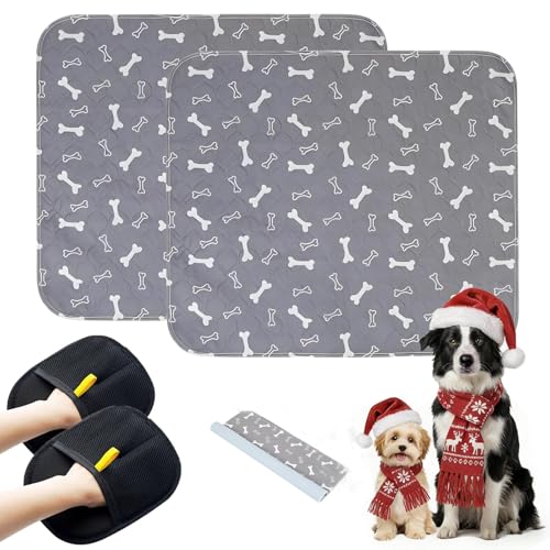 2PCS Puppy Pee Pads with Pheromones, Washable Puppy Training Pads for Dogs Reusable Puppy Potty Pads for Dogs and Cats(with Pet Hair Removal Gloves) - color: 2*gray, size: Large