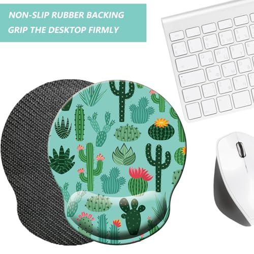 Mouse Pad with Wrist Support, Ergonomic Mouse Pad with Memory Foam Wrist Rest Cushion, Non-Slip Rubber Base Gaming Mice Pad for Home Office Computer Laptop, Cactus - color: M35-Cactus