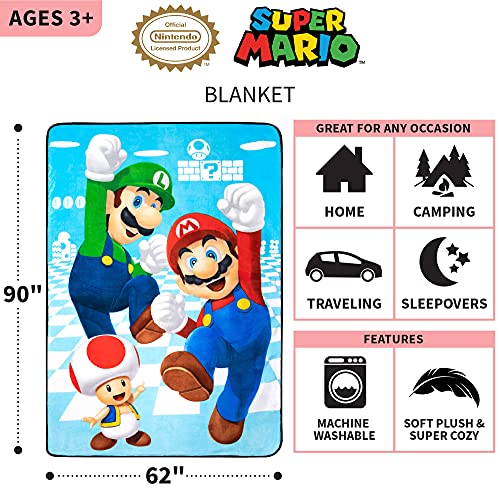 Franco Kids Bedding Super Soft Plush Micro Raschel Blanket, 62 in x 90 in, Mario - color: Mario, size: 62 in x 90 in