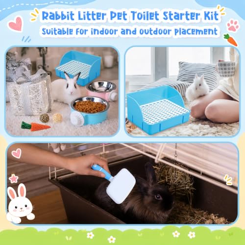 Reallnaive 15 Pcs Rabbit Starter Kit Small Rabbit Litter Box Girls Gift Animal Grooming Kit Bunny Toys Bowl Blankets with Cleaning Set for Guinea Pig Accessories(Bright Blue) - color: Bright Blue