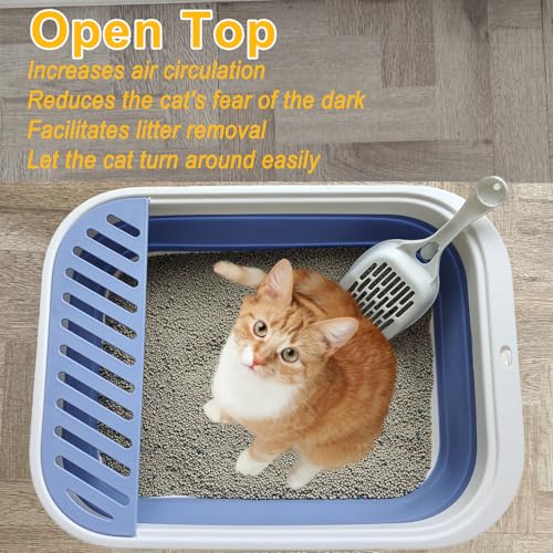 Low Entry Kitten Litter Box Collapsible Shallow Litter Box | Senior Cats Anti-Splashing Kitty Training Open Potty Pan Scoop Leak-proof pedal Cat Toilet No Smell Easy Clean - color: Blue, size: Medium