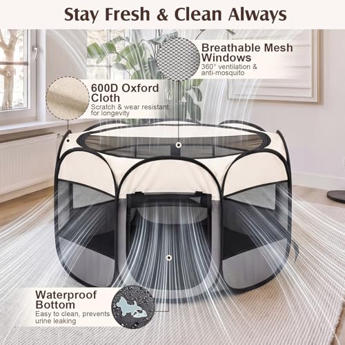 Leinuosen 2-in-1 70'' Pop Up Pet Playpen, Large Portable Cat Dog Tent Crate Cage Kennel, Indoor Outdoor Foldable Playpen for Puppy Kitten Small Animals, No Divider