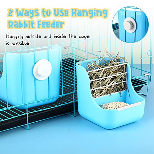 Kacctyen 4 Pcs Hay Feeder Bunny Hay Rack Manger Hay Food Bin Feeder Hanging Feeder Dispenser Double Use for Grass and Food Blue Guinea Pig Food Bowl Chinchilla Hay Holder for Small Pets