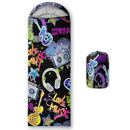 Galaxy Wolf Camping Sleeping Bags Warm & Cool Weather Waterproof Backpacking Blue Purple Starry Sky Sleeping Bag All Seasons Camping, for Adult Kids Boy Girls Camping Gear Equipment, Traveling - color: B-Musical1