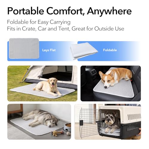 Dog Cooling Mat 38"x26" +20% Large for Medium Dogs, M | Chew-Resistant, Non-Slip & Machine Washable, Ice-Silk Self-Cooling Pad(Q-Max>0.4), Leak-Proof TPU, Crate Indoor Outdoor - size: Medium 38"x26"