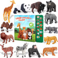 Tudoccy Safari Animals Figures Toys with Sound Book,Zoo Animal for Kids | Realistic Wild Plastic Animal Figurines- Educational Learning Toys Gift Playset for 3+ year old Boys Girls Toddlers