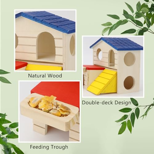 Hypeety Wooden Hamster House Maze Villa Cage for Dwarf Hamsters Gerbils Small Pets Exercise Climbing Toy Platform Multi-Level Hideout 6.1x2.95x5.9inch Blue - color: Blue