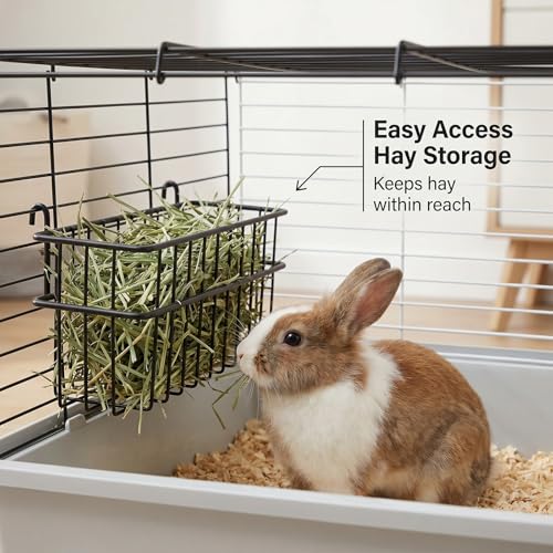 Rabbit Hay Feeder, Metal Wire Basket with Hooks for Guinea Pig Cages | Open wire design keeps hay accessible and helps reduce cage mess for rabbits, guinea pigs and chinchillas.